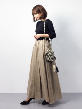 「Ray BEAMS（レイビームス）のRay BEAMS / 麻 ギャザー マキシ スカート（スカート）」を使った、erikoさん（レディース・152cm）の春コーディネート