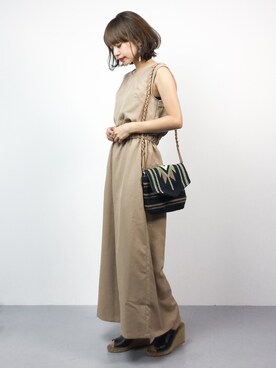 「アイテム（つなぎ/オールインワン、ベージュ系）」を使った、erikoさん（レディース・152cm）の夏コーディネート