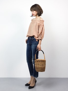 「Ungrid（アングリッド）のインディゴフレイドヘムストスリ（デニムパンツ）」を使った、erikoさん（レディース・152cm）の夏コーディネート