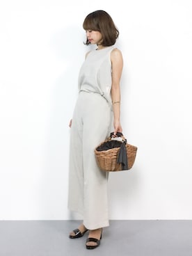「アイテム（つなぎ/オールインワン、ベージュ系）」を使った、erikoさん（レディース・152cm）の夏コーディネート