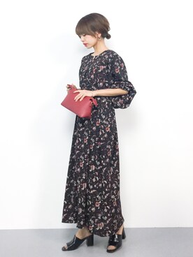 「Kastane（カスタネ）の花柄ギャザーマキシワンピース（ワンピース）」を使った、erikoさん（レディース・152cm）の夏コーディネート