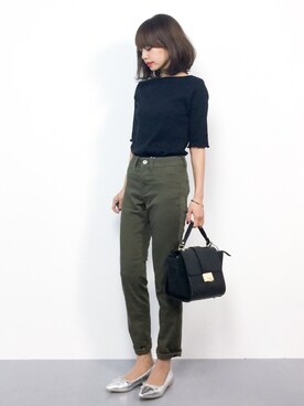 「LEPSIM（レプシィム）の【日々アイテム】ストレッチムジスリムパンツ17FW　762936（その他パンツ）」を使った、erikoさん（レディース・152cm）の夏コーディネート