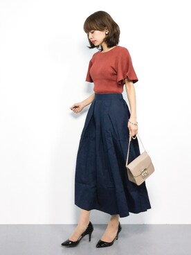 「titivate（ティティベイト）のタイプライタータックフレアスカート（スカート）」を使った、erikoさん（レディース・152cm）の秋コーディネート