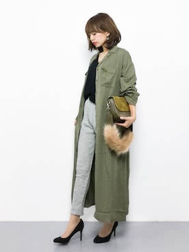 「ファー」｜「アイテム（シャツワンピース）」を使った、erikoさん（レディース・152cm）の秋コーディネート