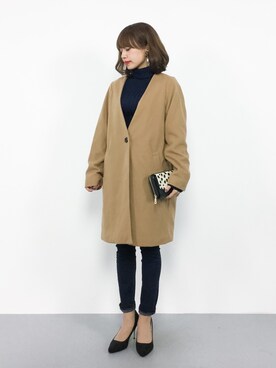 「reca（レカ）のアイテム（チェスターコート）」を使った、erikoさん（レディース・152cm）の秋コーディネート