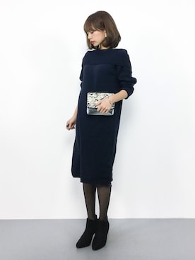 「STUDIOUS BLUE（ストゥディオスブルー）のアイテム（ワンピース）」を使った、erikoさん（レディース・152cm）の秋コーディネート