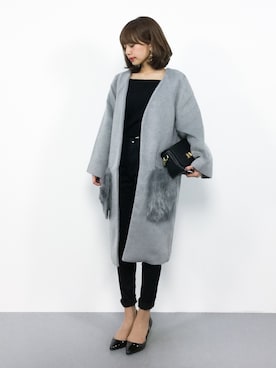 「コーディガン」｜「アイテム（ノーカラージャケット）」を使った、erikoさん（レディース・152cm）の秋コーディネート