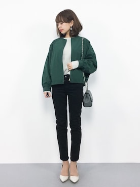 「グレーニット」｜「アイテム（ブルゾン）」を使った、erikoさん（レディース・152cm）の秋コーディネート