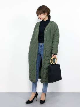 「OVoVO（オーヴォ）のアイテム（ノーカラージャケット）」を使った、erikoさん（レディース・152cm）の秋コーディネート