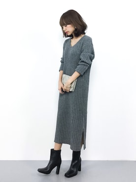 「グレーニット」｜「アイテム（ワンピース/ドレス）」を使った、erikoさん（レディース・152cm）の秋コーディネート