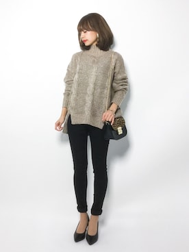 「salus（サルース）のアーモンドトゥ美脚ヒールパンプス（パンプス）」を使った、erikoさん（レディース・152cm）の秋コーディネート