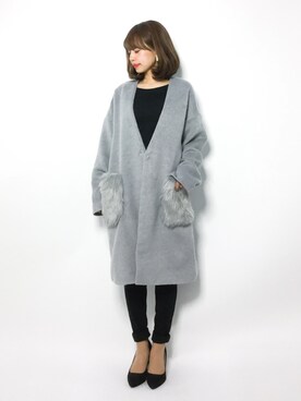 「Futier land（フューティアランド）のアイテム（ノーカラージャケット）」を使った、erikoさん（レディース・152cm）の秋コーディネート