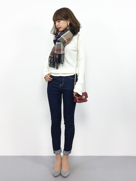 「ADAM ET ROPE'（アダムエロペ）のボロネーゼパンプス（パンプス）」を使った、erikoさん（レディース・152cm）の冬コーディネート