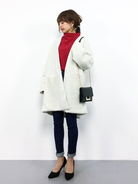 「PUAL CE CIN（ピュアルセシン）のアイテム（ノーカラージャケット）」を使った、erikoさん（レディース・152cm）の冬コーディネート