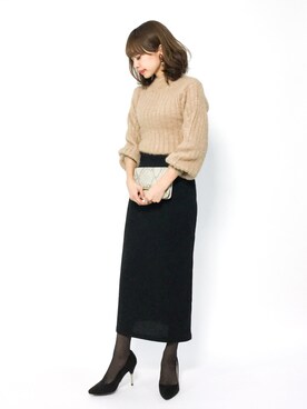 erikoさんの「リブニット ウエストゴムタイトスカート」を使ったコーディネート