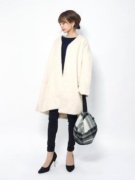 「SEVENDAYS=SUNDAY（セブンデイズサンデイ）のアイテム（ノーカラージャケット）」を使った、erikoさん（レディース・152cm）の冬コーディネート