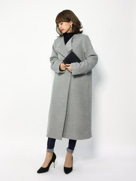 「OSMOSIS（オズモーシス）のアイテム（ノーカラージャケット）」を使った、erikoさん（レディース・152cm）の冬コーディネート