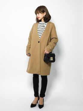 「Futier land（フューティアランド）のアイテム（ノーカラージャケット）」を使った、erikoさん（レディース・152cm）の冬コーディネート