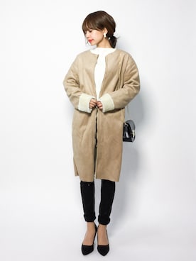 「koe（コエ）のアイテム（ムートンコート）」を使った、erikoさん（レディース・152cm）の冬コーディネート