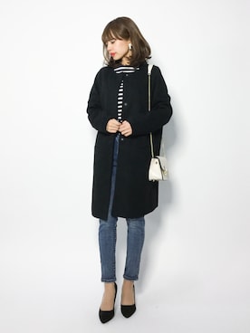 「Futier land（フューティアランド）のアイテム（ノーカラージャケット）」を使った、erikoさん（レディース・152cm）の冬コーディネート