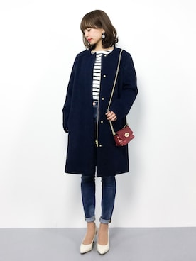 「salus（サルース）のアーモンドトゥ美脚ヒールパンプス（パンプス）」を使った、erikoさん（レディース・152cm）の冬コーディネート