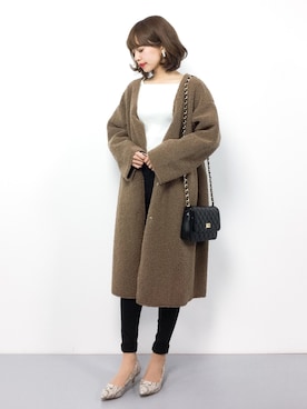 「PLAIN CLOTHING（プレーンクロージング）の【SALE!!プチプラ祭り】【14,500点突破】ダイヤ柄ステッチショルダーバッグ/ポシェット（ショルダーバッグ）」を使った、erikoさん（レディース・152cm）の冬コーディネート