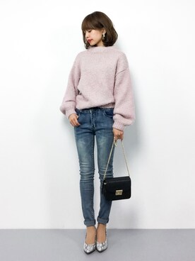 「salus（サルース）のアーモンドトゥ美脚ヒールパンプス（パンプス）」を使った、erikoさん（レディース・152cm）の冬コーディネート