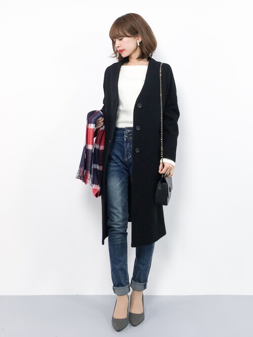 《WEB限定》ニューイングランドラム Vネックノーカラーコート を使った人気ファッションコーディネート - WEAR