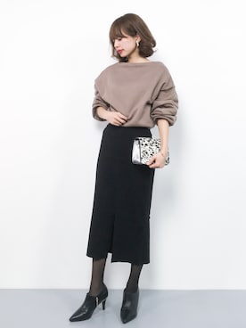 「アイテム（クラッチバッグ）」を使った、erikoさん（レディース・152cm）の冬コーディネート