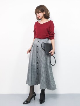 erikoさんの「【WEB限定】 フロントボタンフレアスカート」を使ったコーディネート