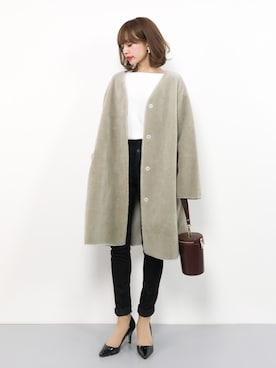 「EMODA（エモダ）の【ELDER】NUDE ハイウエストデニム（デニムパンツ）」を使った、erikoさん（レディース・152cm）の冬コーディネート