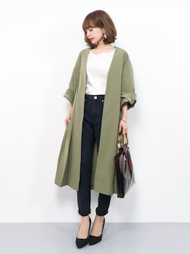 「ガウン」｜「アイテム（トレンチコート）」を使った、erikoさん（レディース・152cm）の冬コーディネート