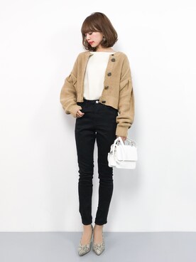 「titivate（ティティベイト）の8.5cmヒールポインテッドトゥパンプス（パンプス）」を使った、erikoさん（レディース・152cm）の冬コーディネート
