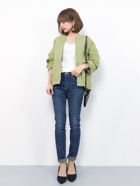 「KBF+（ケービーエフプラス）のアイテム（ブルゾン）」を使った、erikoさん（レディース・152cm）の春コーディネート