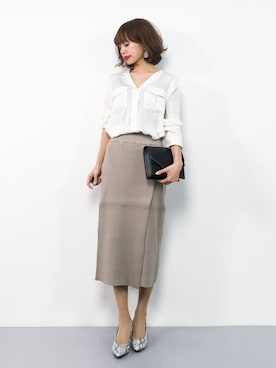 「salus（サルース）のアーモンドトゥ美脚ヒールパンプス（パンプス）」を使った、erikoさん（レディース・152cm）の春コーディネート