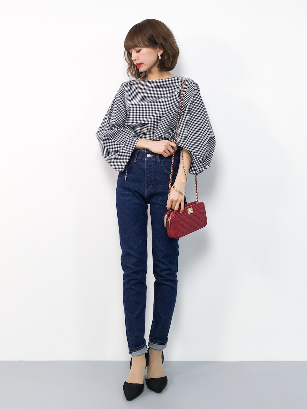 【2018S】Spick and Span ギンガムソデシャーリングブラウス Spick & Span（スピックアンドスパン）の「ギンガムシャーリング