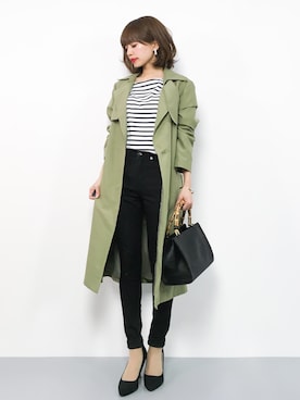 「TIENS ecoute（ティアンエクート）のアイテム（トレンチコート）」を使った、erikoさん（レディース・152cm）の春コーディネート