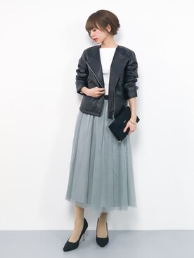 「rps（アールピーエス）のアイテム（ライダースジャケット）」を使った、erikoさん（レディース・152cm）の春コーディネート