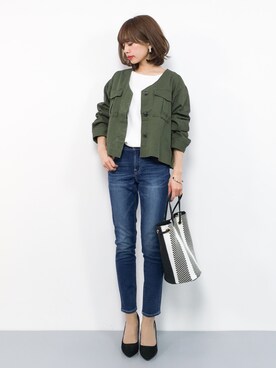 「amelier MAJESTIC LEGON（アメリエルマジェスティックレゴン）のアイテム（ジャケット/アウター）」を使った、erikoさん（レディース・152cm）の春コーディネート