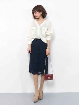 「LibertyDoll（リバティードール）のポインテッドトゥ8cmピンヒール走れる美脚パンプス（パンプス）」を使った、erikoさん（レディース・152cm）の春コーディネート