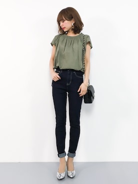 「salus（サルース）のアーモンドトゥ美脚ヒールパンプス（パンプス）」を使った、erikoさん（レディース・152cm）の春コーディネート