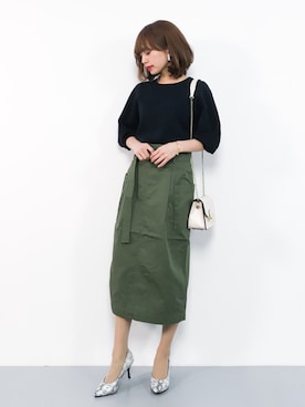 「salus（サルース）のアーモンドトゥ美脚ヒールパンプス（パンプス）」を使った、erikoさん（レディース・152cm）の春コーディネート