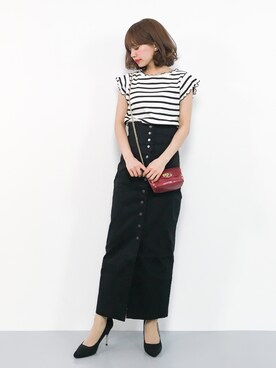 「INGNI（イング）のメロー フリル袖 トップス -2018SS-（Tシャツ/カットソー）」を使った、erikoさん（レディース・152cm）の春コーディネート
