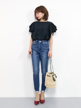 「アイテム（かごバッグ）」を使った、erikoさん（レディース・152cm）の夏コーディネート