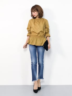 「マスタードイエロー」｜erikoさん（レディース・152cm）の夏コーディネート