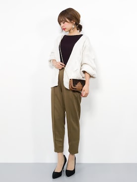 「DISCOAT（ディスコート）の太ケーブルカーディガン（カーディガン/ボレロ）」を使った、erikoさん（レディース・152cm）の秋コーディネート