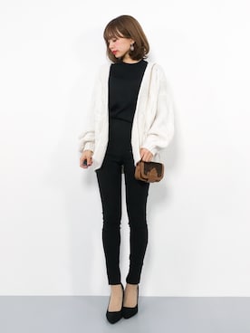 「DISCOAT（ディスコート）の太ケーブルカーディガン（カーディガン/ボレロ）」を使った、erikoさん（レディース・152cm）の秋コーディネート