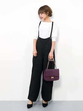 「n'ee-ne（ネーネ）の【Web限定】大人気　大人サロペット第4弾　2018秋ver（サロペット/オーバーオール）」を使った、erikoさん（レディース・152cm）の秋コーディネート