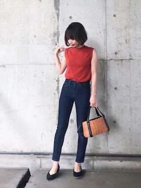 「アイテム（かごバッグ）」を使った、erikoさん（レディース・153cm）の夏コーディネート