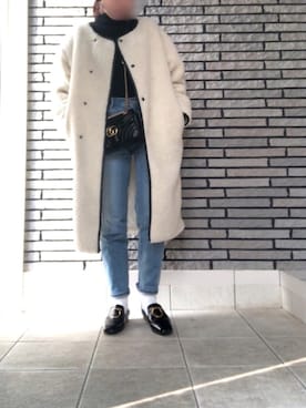 「ZOZO（ゾゾ）のスリムテーパードデニムパンツ［WOMEN］（デニムパンツ）」を使った、Fさん（レディース・158cm）の冬コーディネート